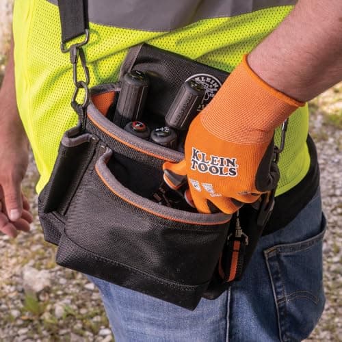 Klein Tools 60581 Work Gloves, Knit Dipped Cut Resistant ANSI A1 Nitrile Coated Gloves, Nylon-Spandex, Touchscreen Capable, Large, 2-Pair