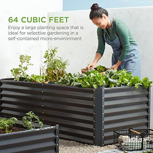 Best Choice Products 8x4x2ft Outdoor Metal Raised Garden Bed, Deep Root Planter Box for Vegetables, Herbs & Flowers, 478-Gallon Capacity, 100% Non Toxic Materials - Gray thumbnail 7