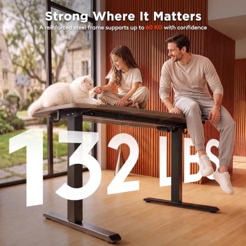 Standing Computer Gaming Office Desk - 48 x 24 Inches Adjustable Stand Up Electric Height Rising Table with Memory Presets for Home Study Writing Work, Stable Steel Frame, Easy Assembly, Dark Walnut thumbnail 4