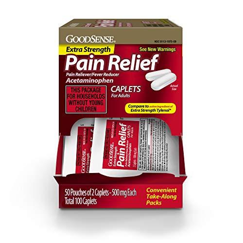 GoodSense Acetaminofén Extra Fuerte 500 mg, Alivia Dolor y Fiebre, Tapa Fácil, 100 Tabletas