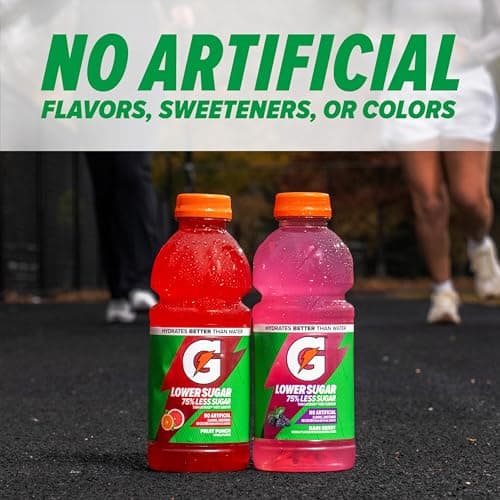 Gatorade Lower Sugar Electrolyte Sports Drink, Rain Berry, 12 fl oz Bottles, (12 Pack), 75% Less Sugar, No Artificial Flavors, No Artificial Sweeteners, No Artificial Colors, Hydra thumbnail 5