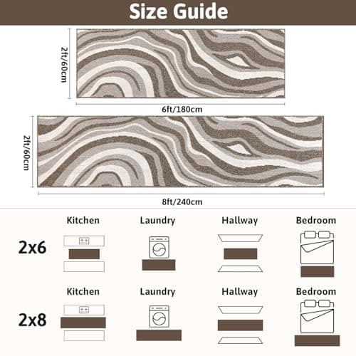 Yamaziot Washable Hallway Runner Rug 2x8 – Non Slip Modern Abstract High-Low Textured Kitchen Runner Rug, Boho Carpet Runner for Kitchen, Entryway, Bedroom, Laundry, Hallway, Beige thumbnail 4