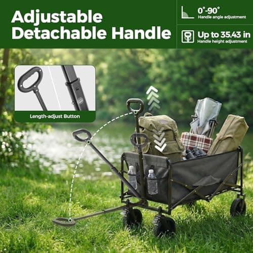 DUMOS Collapsible Wagon Cart, Heavy Duty Foldable Utility Wagon with Lockable Brake Wheels – 330 lbs Capacity, Flexible Handle for Beach, Garden, Sports, Grocery & Camping, Gray thumbnail 5