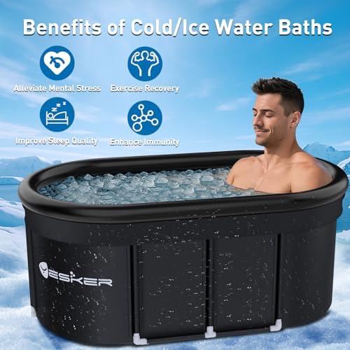 Yesker 110 Gal Oval Ice Bath Tub with Air Ring, Portable Multi-Layered Cold Plunge Tub with Lid for Athletes, Foldable and Inflatable, One Person Hot Bathtub at Gym, Yard, Home, Ou thumbnail 2