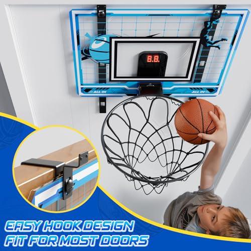 Indoor Mini Basketball Hoop, Over The Door Basketball Hoop With Height Adjustment, Electronic Scoreboard, Remote Control, Upgrade 3 Modes Games Sport Toys Birthday Gifts for Kids 5