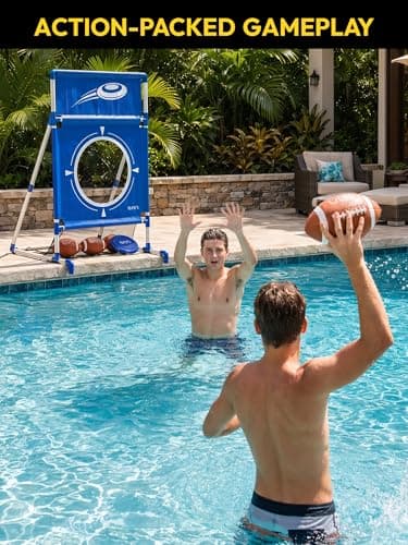 A11N SPORTS Poolside Target Game Set - 2-in-1 Outdoor Swimming Pool Toss Toy with Flying Discs & Foam Footballs, Backyard Water Party Games for Kids & Adults, Summer Fun Activities