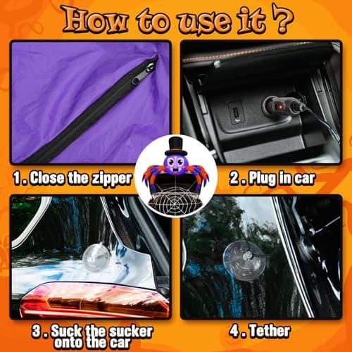 Halloween Trunk or Treat Car Decorations Kit Inflatable Spider with LEDs thumbnail 7