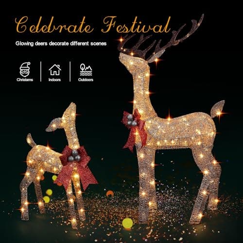 Set de 3 Renos Navideños Iluminados FUNNGO para Exterior con Luces LED
