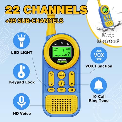 Ptnerbeh Walkie Talkies for Kids Toys: Toys for 3-12 Year Old Boys Girls - 22 Channels 2 Way Radio Toy with Backlit LCD Flashlight - 3 Miles Range for Outside/Camping/Hiking (2-Pac thumbnail 4