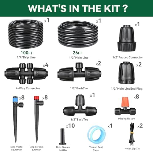 Drip Irrigation System for Garden, 2026-Upgraded Quick Connect Garden Watering Kit All-in-One with 1/2 inch 1/4 inch Irrigation Tubing for Garden, Lawn, Greenhouse, Raised Beds (12 thumbnail 2