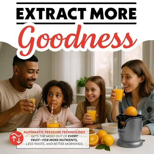 Gourmia Automatic Citrus Juicer - 17 oz Capacity, One-Touch Operation, Universal Cone, Anti-Drip Spout, Dishwasher-Safe Accessories, Compact Quiet 60W Motor thumbnail 7