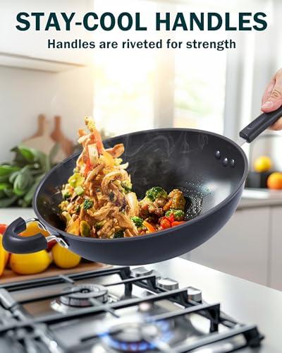 Wok Antiadherente Cook N Home Anodizado Duro 12'' con Tapa