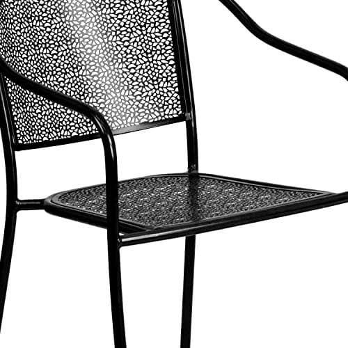 Flash Furniture Oia 5-Piece Commercial Grade Steel Patio Table and Chairs Set, Outdoor Dining Set with Square Table and 4 Round Back Chairs, Black thumbnail 8