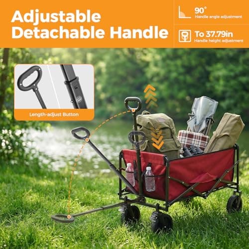 NEWBULIG Collapsible Wagon Cart, 102L Standard, Portable Heavy Duty Pull Cart with Lockable Wheels, 330 lbs Capacity, Adjustable Handle for Beach, Sports, Camping, Shopping & Garde thumbnail 3