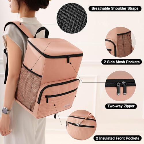 MIRASON Cooler Backpack Insulated Leak Proof Beach Backpack Cooler Bag, Cooling Beer Lunch Backpack Cooler for Men Women Picnic Hiking Camping Travel with 4 Pockets, Pink