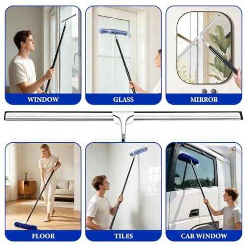 Feeloco 2-in-1 Window Shower Squeegee with Extension Pole for Glass Doors