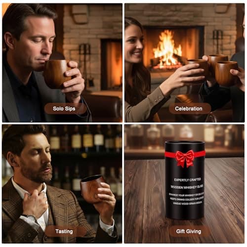 Charred Wooden Bourbon Drinking Glass, Bourbon Gifts for Men, 2 Pack, 10 oz thumbnail 5