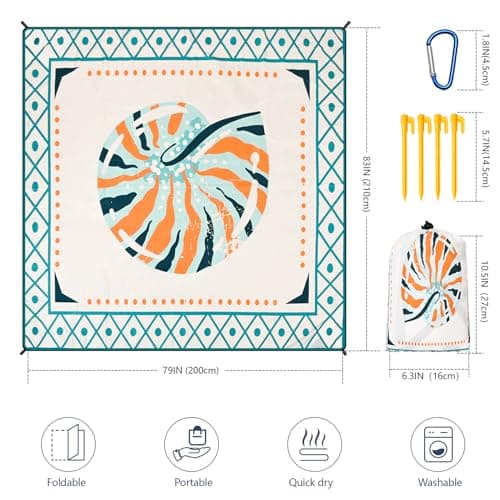 HIHOHO Waterproof Sandproof Beach Blanket Mat for 1-8 Adults, Quick Drying thumbnail 2