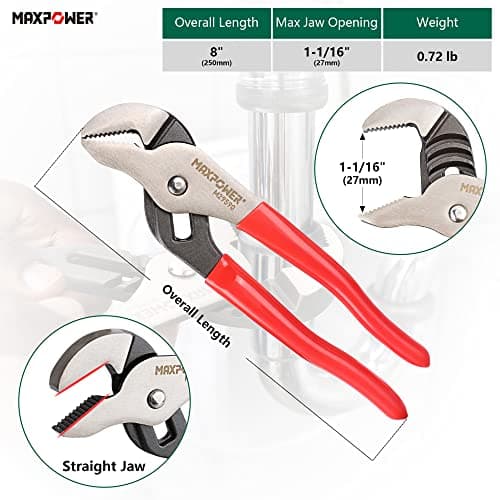 MAXPOWER Groove Joint Pliers Set, 8 inch and 12 inch Quick Adjustable Serrtated V Jaw Tongue and Groove Pliers thumbnail 3