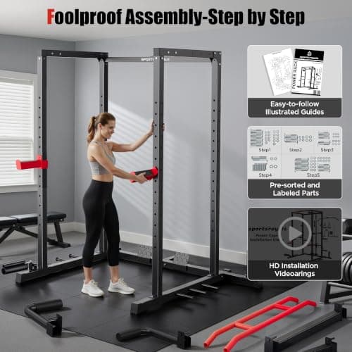 SPORTSROYALS Power Rack, Multi-Functional Power Cage, Squat Rack with Pulley System & LAT Pull Down, Workout Cage with J Hooks for Home Gym thumbnail 7