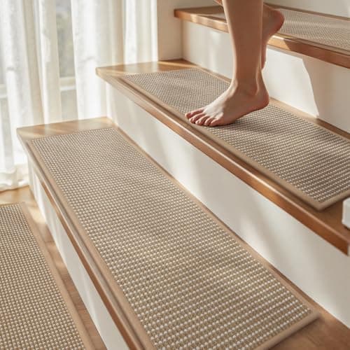 1PC Jute Stair Treads for Wooden Steps-Stairs Carpet Non Slip-Peel and Stick Stair Treads Indoor, Adhesive Staircase Step Treads Residue Free, Durable Natural Stair Runner Rug,8"x3