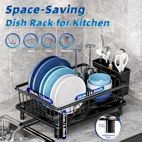 Escurridor de Trastes GAOKASE de Acero Inoxidable para Cocina con Porta Utensilios y Desagüe Eficaz