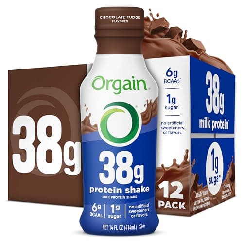 Batido Orgain Proteína Grass-Fed 38g, 6g BCAAs, Chocolate (12p). Listo para Beber, Keto y Sin Gluten.