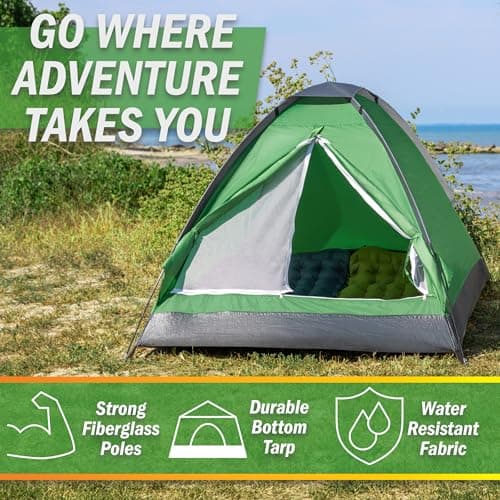 2 Person Camping Tent with Rain Fly and Carrying Bag - Lightweight Outdoor Tent for Backpacking, Hiking, or Beach Use by Wakeman Outdoors (Green) thumbnail 3