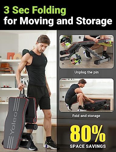 YOLEO Adjustable Weight Bench for Home Gym, ASTM-Certified 827LBS, 95% Pre-Assembled, Foldable Gym Bench with 84 Positions Incline Decline Flat, Wider Seat thumbnail 5