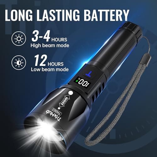 TrixHub Rechargeable LED Flashlights High Lumens 2Pack, Super Bright Zoomable Handheld Flash Light with LCD Digital Display, Powerful Emergency Linternas, Waterproof, Long Lasting, thumbnail 4