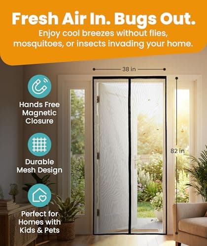 Flux Phenom Magnetic Screen Door - Bugs Out, Breeze in - 9min Install Auto-Sealing Heavy Duty Double Stitched Mesh, 52 Magnets, Hands Free Sliding & Patio Doors Net, Pet & Kid Frie