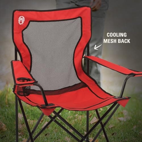 Coleman Broadband Mesh Quad Camping Chair with Carry Bag & Cup Holder, Cooling Mesh Back with Adjustable Arms, Great for Camping, Tailgating, Firepits, Patio, & More thumbnail 5