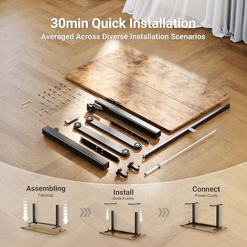 Claiks Electric Standing Desk, Adjustable Height Stand up Desk, 24x48 Inches Sit Stand Home Office Desk with Splice Board, Black Frame/Rustic Brown Top