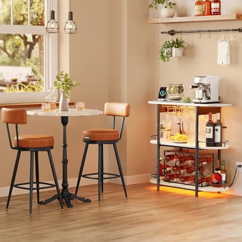 VASAGLE Bar Cabinets for Home, LED Coffee Bar with Power Outlets, Home Mini Bar for Liquor, Freestanding Wine Rack with Glass Holder, Kitchen, Dining Room, Rustic White ULWR007W01 thumbnail 6