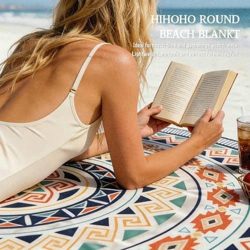 HIHOHO Round Beach Blanket Sandproof Waterproof Durable Quick Drying Portable Large Picnic Blanket fits 1-8 Adults 80"-110" Outdoor Beach Mat Essentials for Camping,Yoga,Traveling thumbnail 5