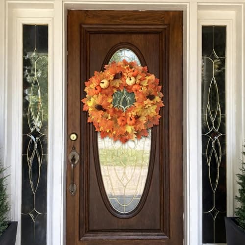 Wironlst 22 Inch Fall Wreaths for Front Door with Artificial Maple Leaf