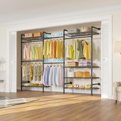 Timate F3 Garment Rack Heavy Duty Clothes Rack for Hanging Clothes, Expandable Industrial Pipe Wall Mounted Clothing Racks, Adjustable Storage Wardrobe Closet Kit Walk in Closet Sy thumbnail 3