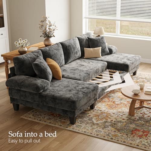 Txtin's Sleeper Sofa with Pull Out Couch Bed | 112 Inch Couches for Living Room | U-Shaped Convertible Sofa Bed | Chenille Dark Grey thumbnail 5