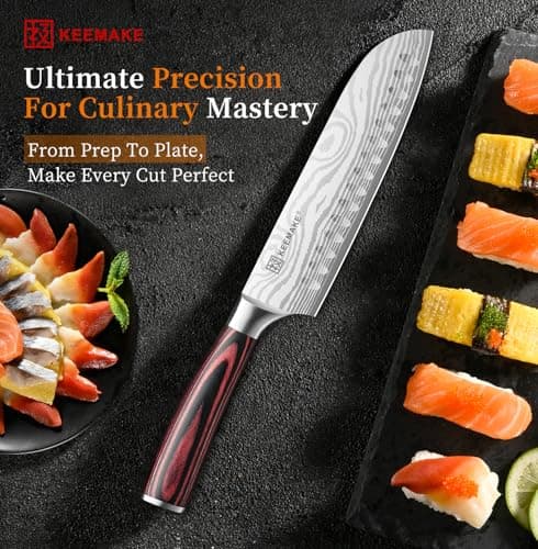 KEEMAKE 7" Santoku Knife, Razor Sharp Chef Knife with Ergonomic Handle thumbnail 5