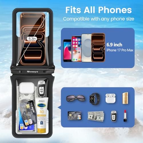 Niveaya Double Space Waterproof Phone Pouch - 2 Pack, Waterproof Phone Lanyard Case with iPhone 17/16/15/14/13 Pro Max up to 8.3", Phone Dry Bags for Vacation Beach Pool Kayak Cruise Travel Essentials thumbnail 3