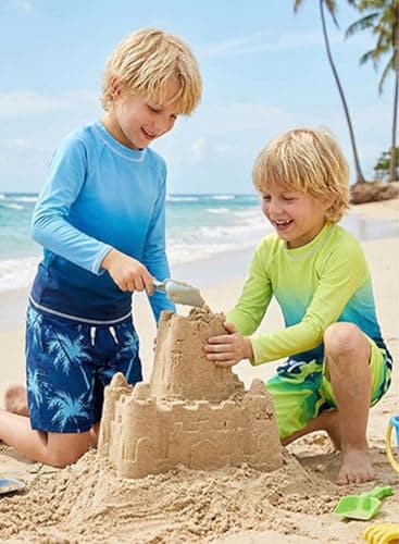 Belovance Boys Two Piece Rash Guard Swim Set Kids Long Sleeve Bathing Suit Swimwear Shirt with Trunks Swimming Suits Surfing Beach Clothes Quick Dry Size 6 7 Dark Blue thumbnail 2