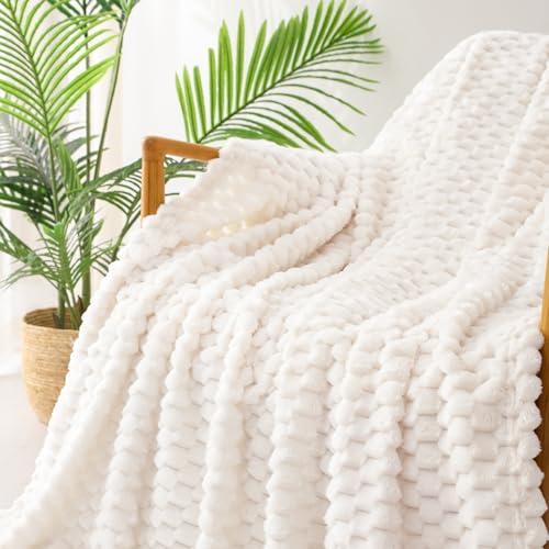 Exclusivo Mezcla Fleece Throw Blanket for Couch, Extra Large Fuzzy Ivory Bed Blankets, Soft Cozy Plush Sofa Throws for All Seasons, 50x70 Inches thumbnail 4