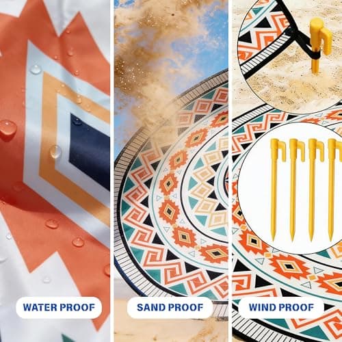 HIHOHO Round Beach Blanket Sandproof Waterproof Durable Quick Drying Portable Large Picnic Blanket fits 1-8 Adults 80"-110" Outdoor Beach Mat Essentials for Camping,Yoga,Traveling thumbnail 3