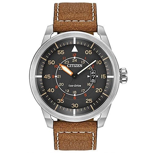 Citizen Men’s Eco-Drive 3-Hand Date Avion Watch with Leather Strap (Style: AW1361:10H)