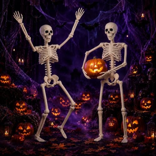 Abakuku 2 Pack 36" Halloween Skeleton Decorations,Human Bones for Halloween Party with Movable Joints,for Haunted Houses, Front Lawn, Graveyard Props thumbnail 3