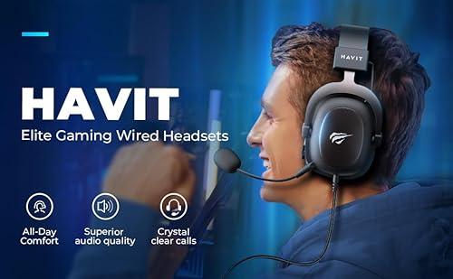 havit H2002d Gaming Headsets for PS4,PC, 53MM Drivers Surround Sound PS5 Headset with Mic Gaming Headphones with Mic Durable Aluminum Frame Valentines Gifts for Men