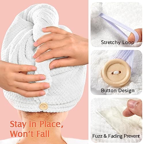 YFONG 2 Pack Microfiber Hair Towel Wrap for Women, Quick Dry Hair Turban