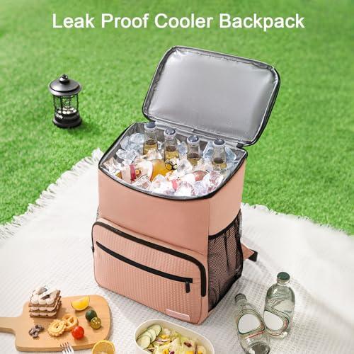 MIRASON Cooler Backpack Insulated Leak Proof Beach Backpack Cooler Bag, Cooling Beer Lunch Backpack Cooler for Men Women Picnic Hiking Camping Travel with 4 Pockets, Pink
