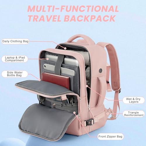Sinaliy Travel Backpack for Women, Flight Approved Carry On Backpack with USB Charging Hole, Lightweight Travel Bag, Waterproof Causal Bookbag for College, Travel, Work