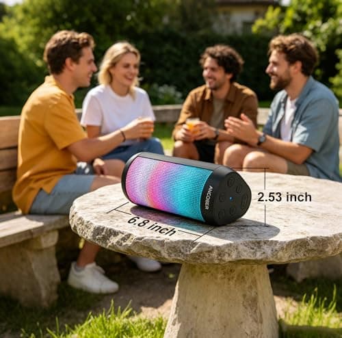 Bluetooth Speaker Portable Wireless, 20W Stereo Loud Sound, 8 Modes LED Light Show, 30H Playtime, IPX4 Waterproof, TWS Pairing, Built-in Mic, BT5.3 for Outdoor, Party, Travel, Home thumbnail 10